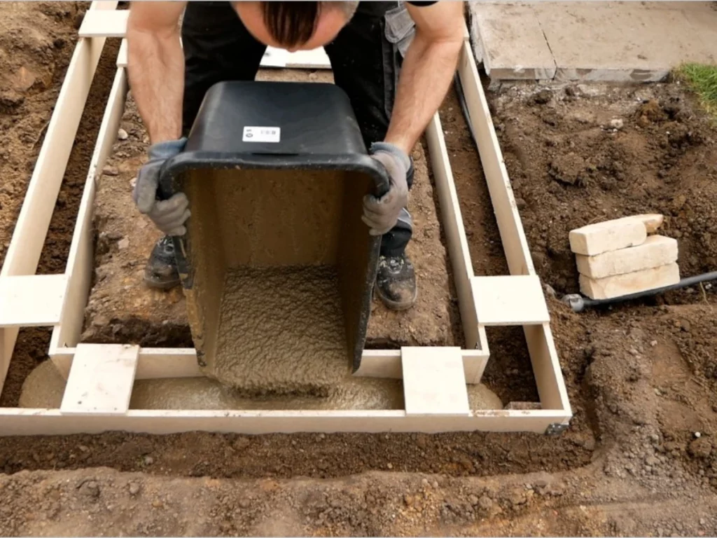 Schalung mit Trockenbeton auffüllen