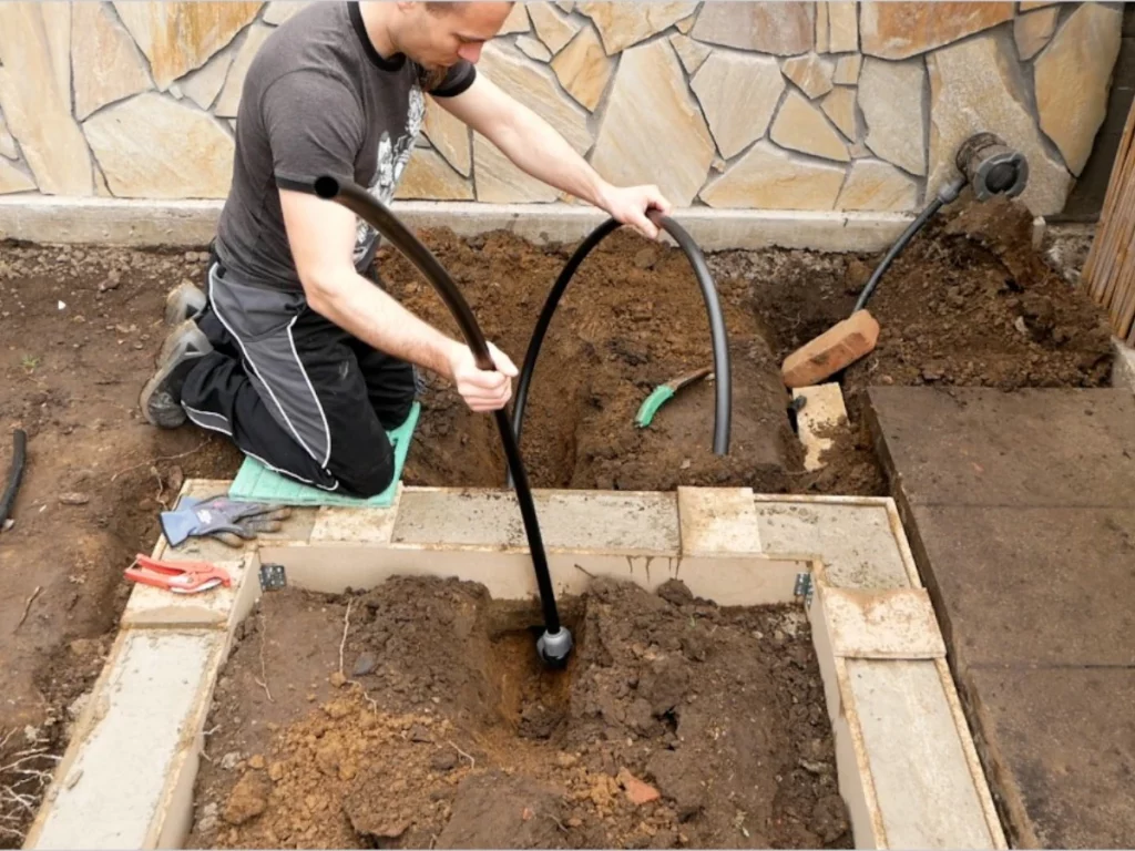 Installation einer Wasserleitung für automatische Bewässerung von Hochbeeten