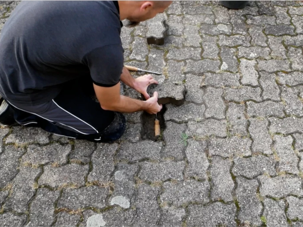 wie entferne ich einen Pflasterstein in der Mitte einer Fläche?