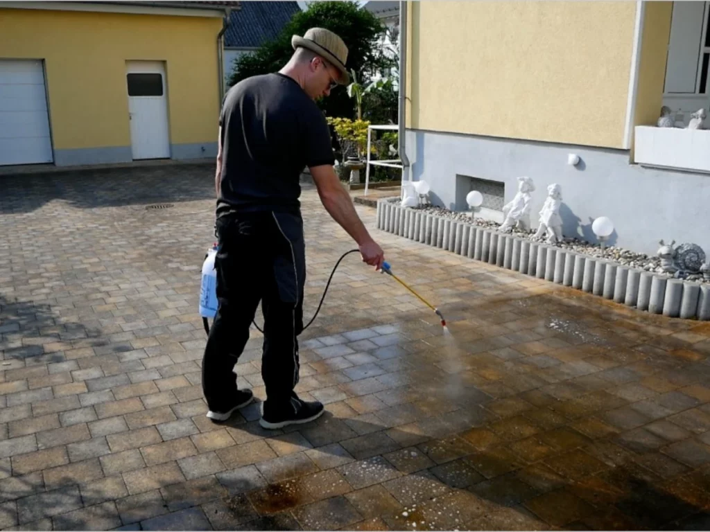 Grünbelagsentferner aufsprühen